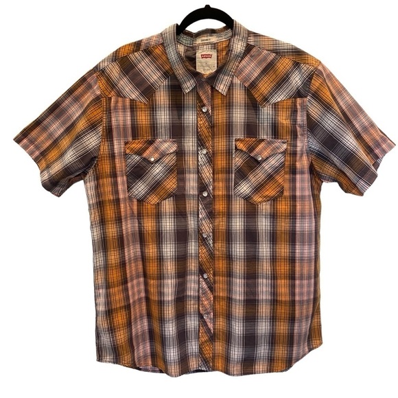 Levi's Men XL Western Plaid Standard Fit Short sleeve Pearl snap button up shirt - Picture 1 of 10